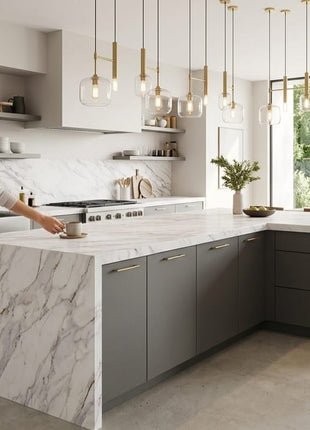 Carrie White quartz slab installed