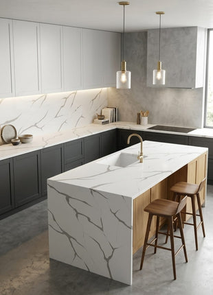 Elegant Calacatta quartz slab