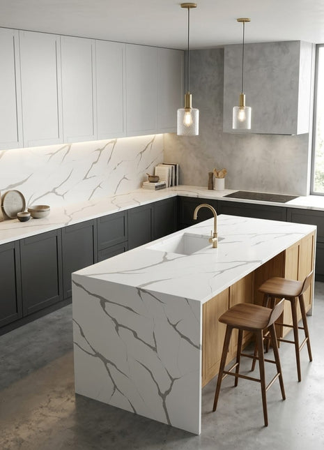 Elegant Calacatta quartz slab